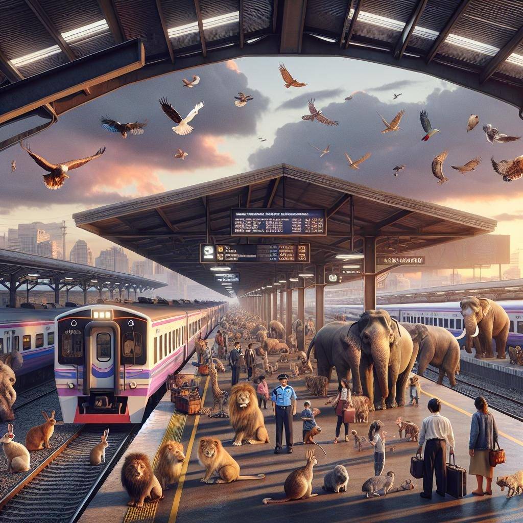 Train station with animals.