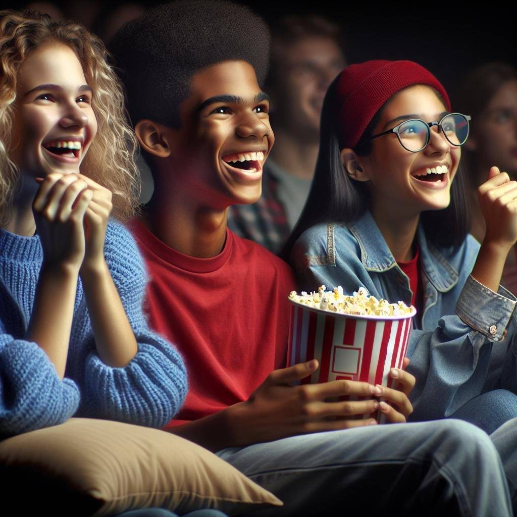 Teens watching movie together.