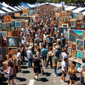 Crowds enjoy art fair.