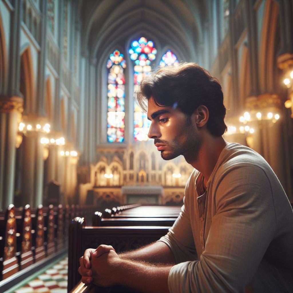 Young man in church.