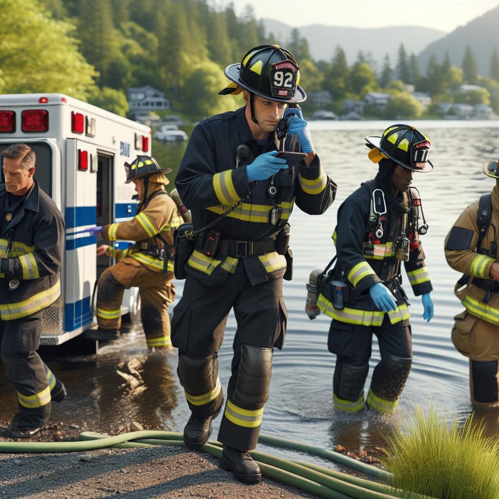 Emergency responders at lake