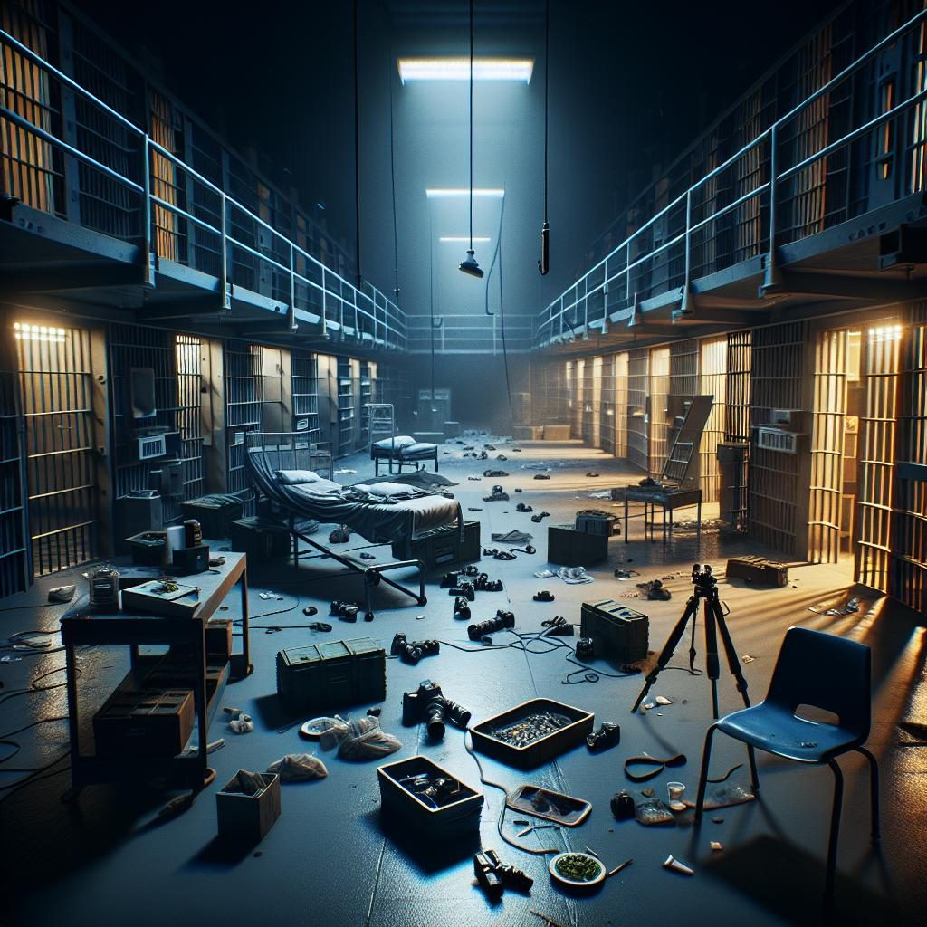 Prison lockdown aftermath scene.