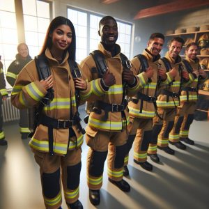 "Firefighters receiving new gear"