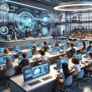 Futuristic high school classroom