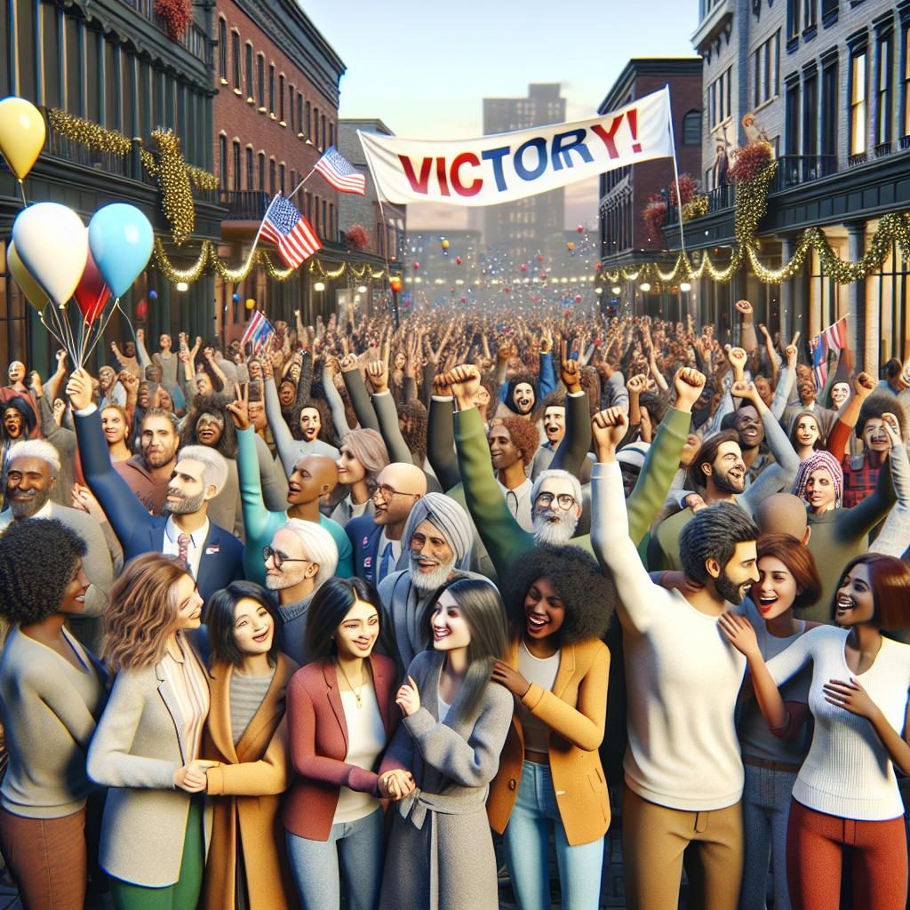 Political victory celebration scene