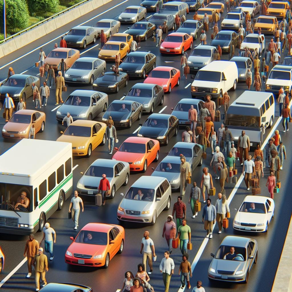 Highway detour traffic jam.