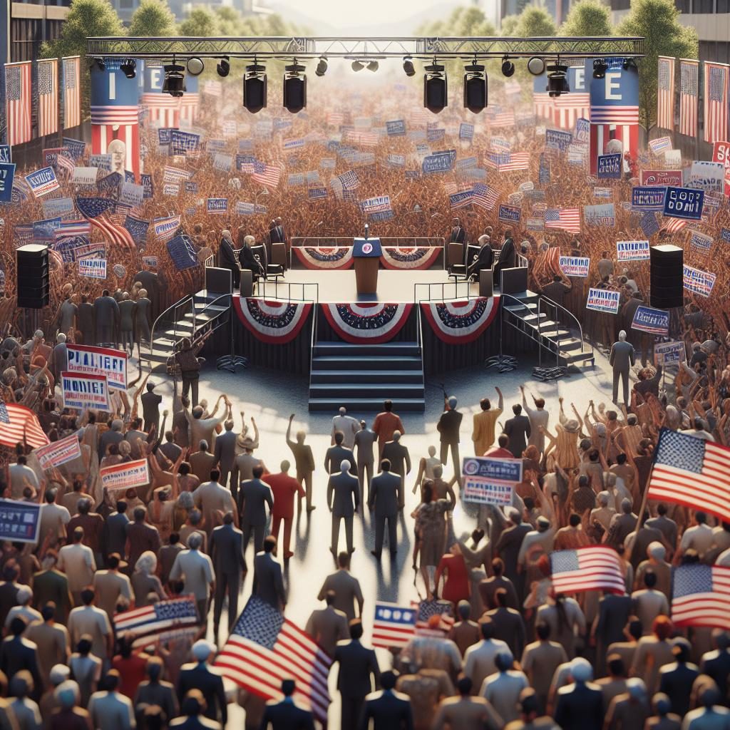 "Political campaign rally scene"