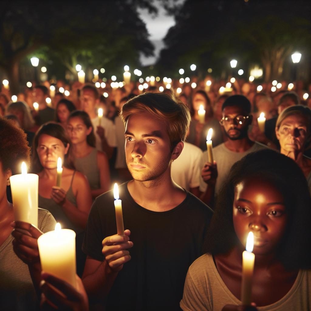 Candlelight vigil in park.