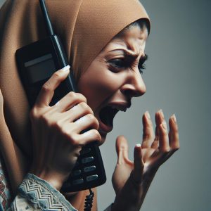 Desperate woman on phone