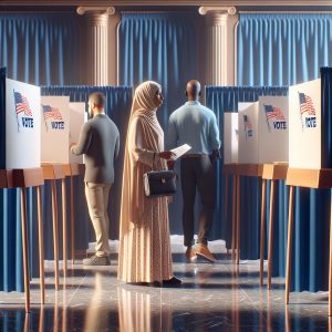 Voting booth scene illustration