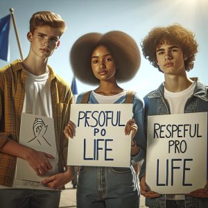 Teenagers spreading pro-life message.