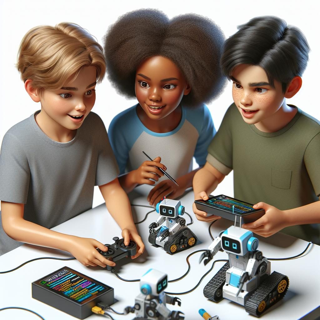 Children programming robots together