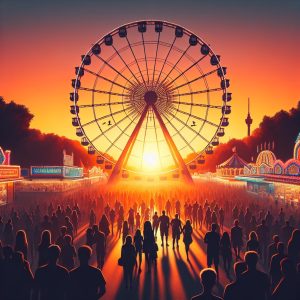 Ferris wheel at sunset.