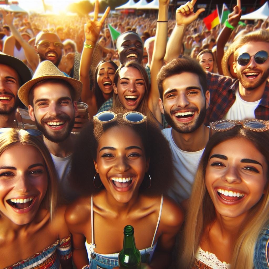 Festival crowd gathering cheerfully.