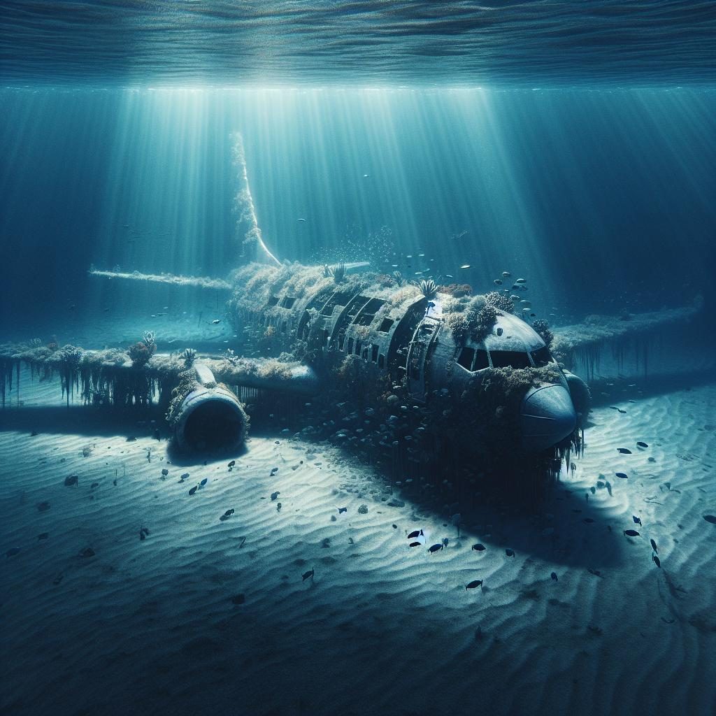 Submerged airplane wreckage