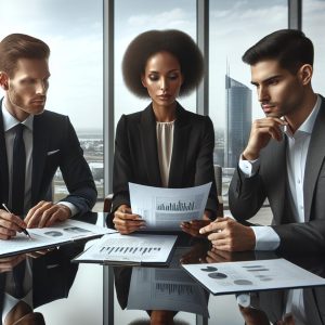 "Diverse group discussing investment"