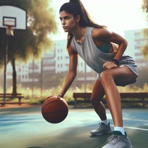 Basketball player training outdoors.