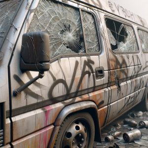 Vandalized vehicles close-up