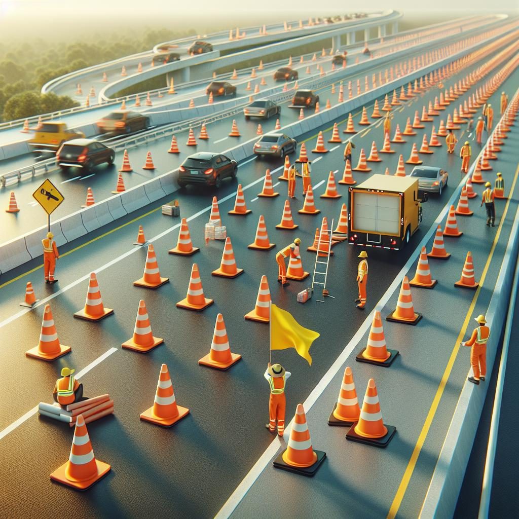 Traffic cones on highway