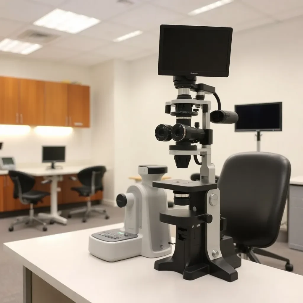 Optometry equipment in a modern educational setting.