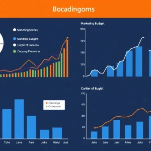 Dynamic charts and graphs depicting marketing budget strategies.