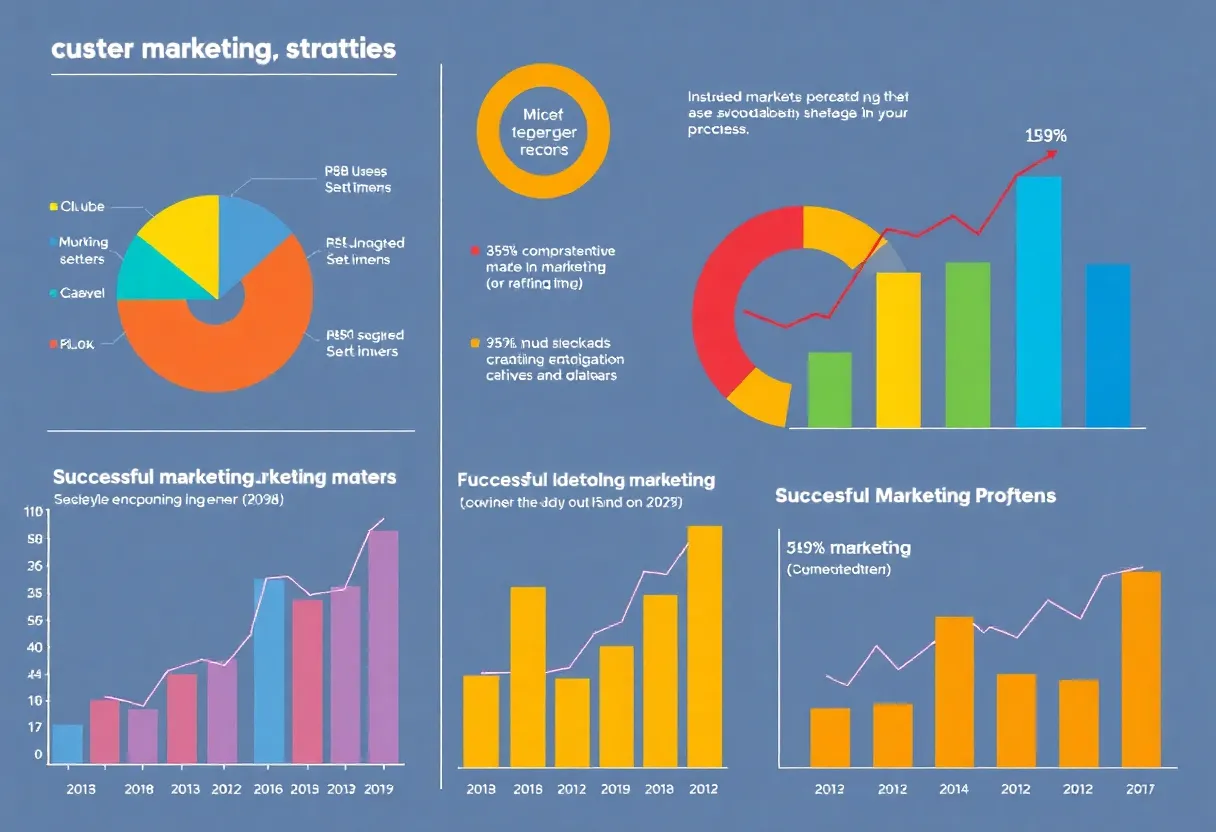 Colorful graphs and charts illustrating successful marketing strategies.