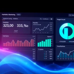 Futuristic healthcare marketing dashboard with digital analytics.