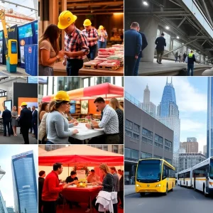 A collage representing various events happening in Detroit, including construction and food.