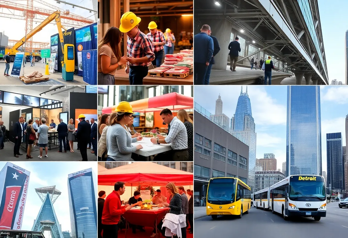 A collage representing various events happening in Detroit, including construction and food.