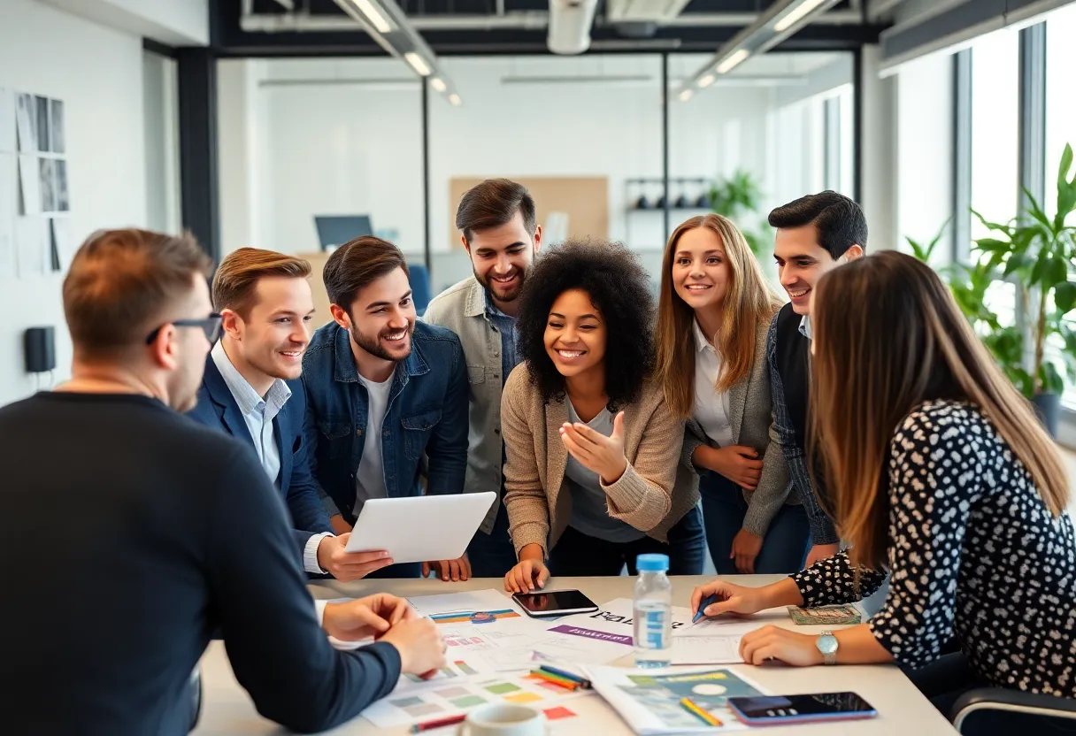 Group of young professionals collaborating on marketing strategies