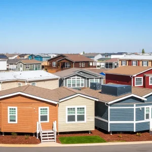 Various manufactured home models displayed at the Novi Home Show.