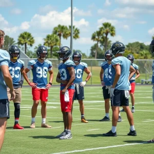 Michigan football team practicing in Tampa, Florida