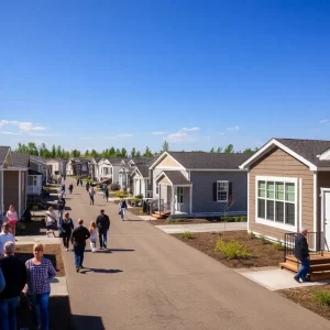 Visitors exploring manufactured homes at Novi Home Show