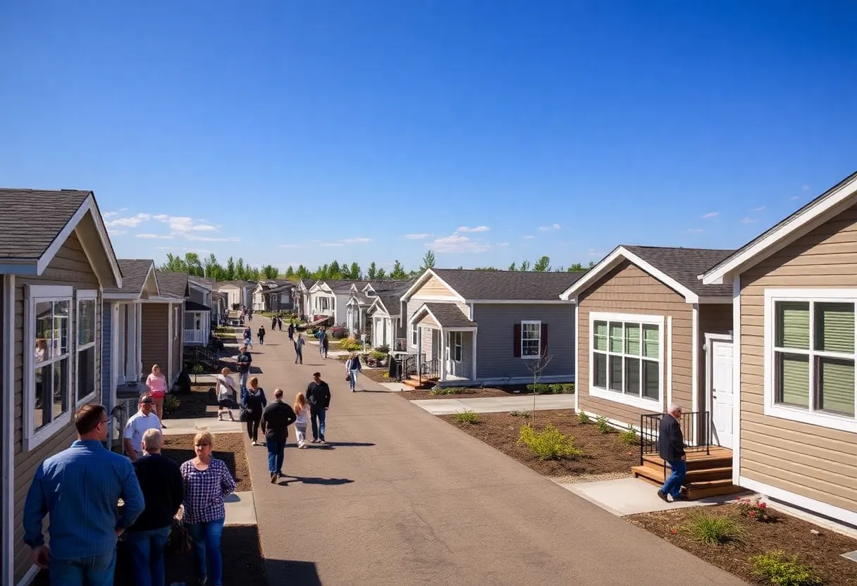 Visitors exploring manufactured homes at Novi Home Show