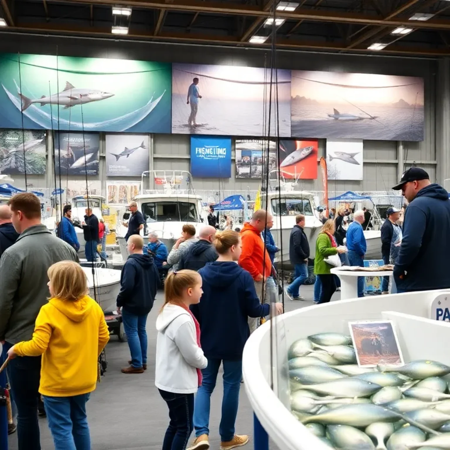 Visitors enjoying the Ultimate Fishing Show in Novi, Michigan