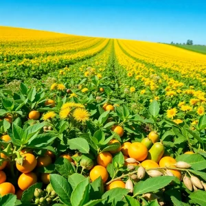 A colorful field of specialty crops, including fruits and vegetables.