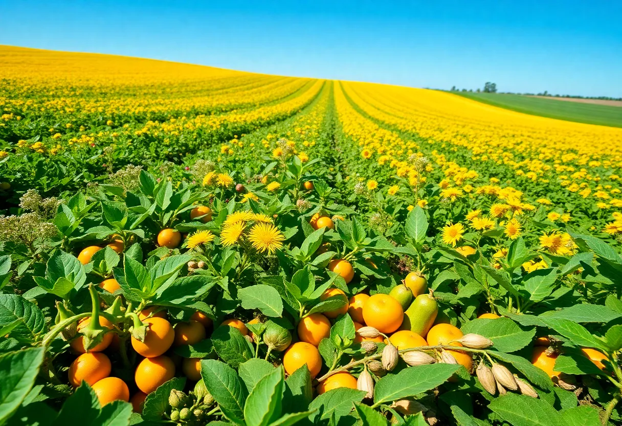 A colorful field of specialty crops, including fruits and vegetables.