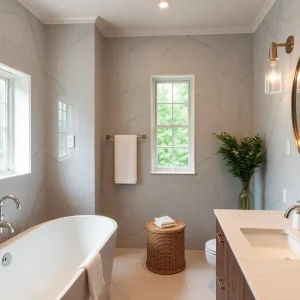 A modern remodeled bathroom with luxury fixtures