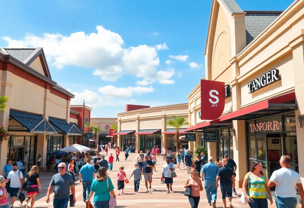 Busy Tanger Factory Outlet Center filled with shoppers