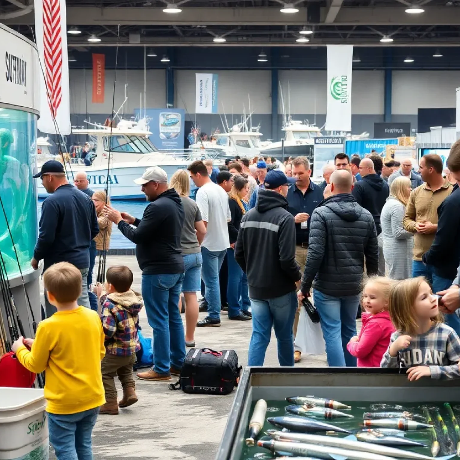 Families enjoying the Ultimate Fishing Show in Novi, Michigan