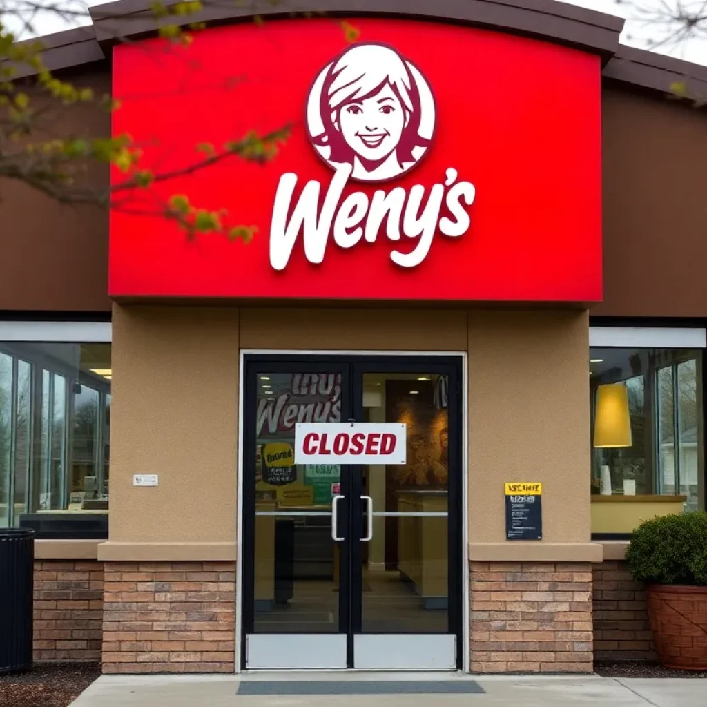 Closed Wendy's restaurant with a sign on the door