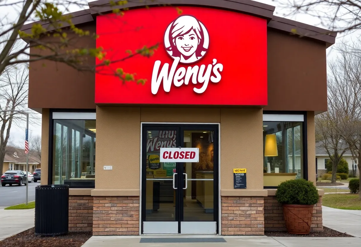 Closed Wendy's restaurant with a sign on the door