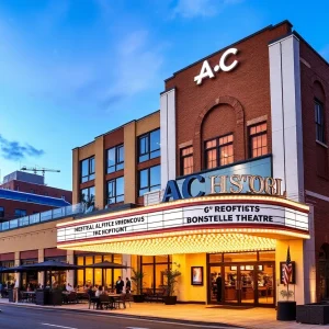 Renovated lobby of AC Hotel in historic Bonstelle Theater