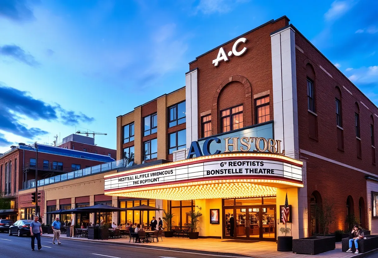 Renovated lobby of AC Hotel in historic Bonstelle Theater