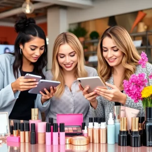 Collaborative scene at a beauty influencer marketing agency in 2025