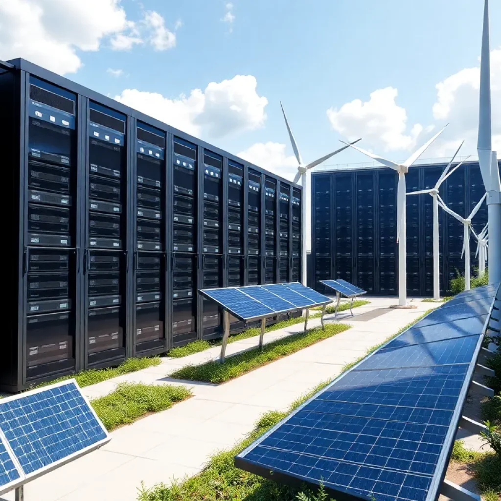 Futuristic data center powered by renewable energy sources