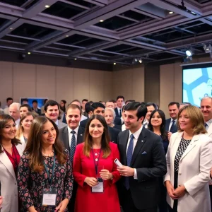 A diverse group of scientists being celebrated at an award ceremony.