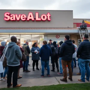 Community members and construction crews working at Save A Lot after robbery attempt.