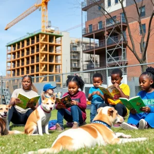 Community workers collaborating on urban development in Detroit