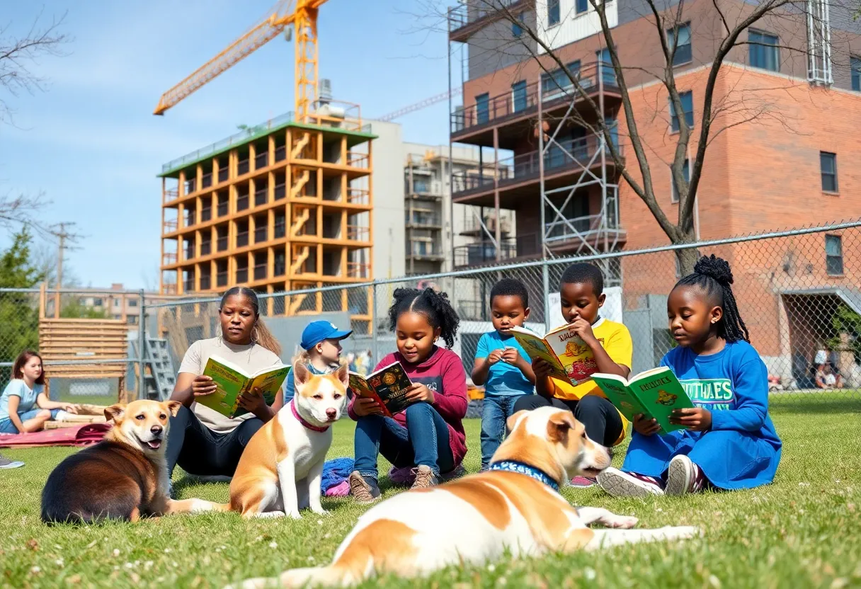 Community workers collaborating on urban development in Detroit